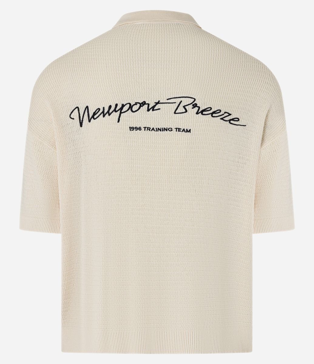 Camisa Polo Oversized em Tricô com Estampa Lettering Newport