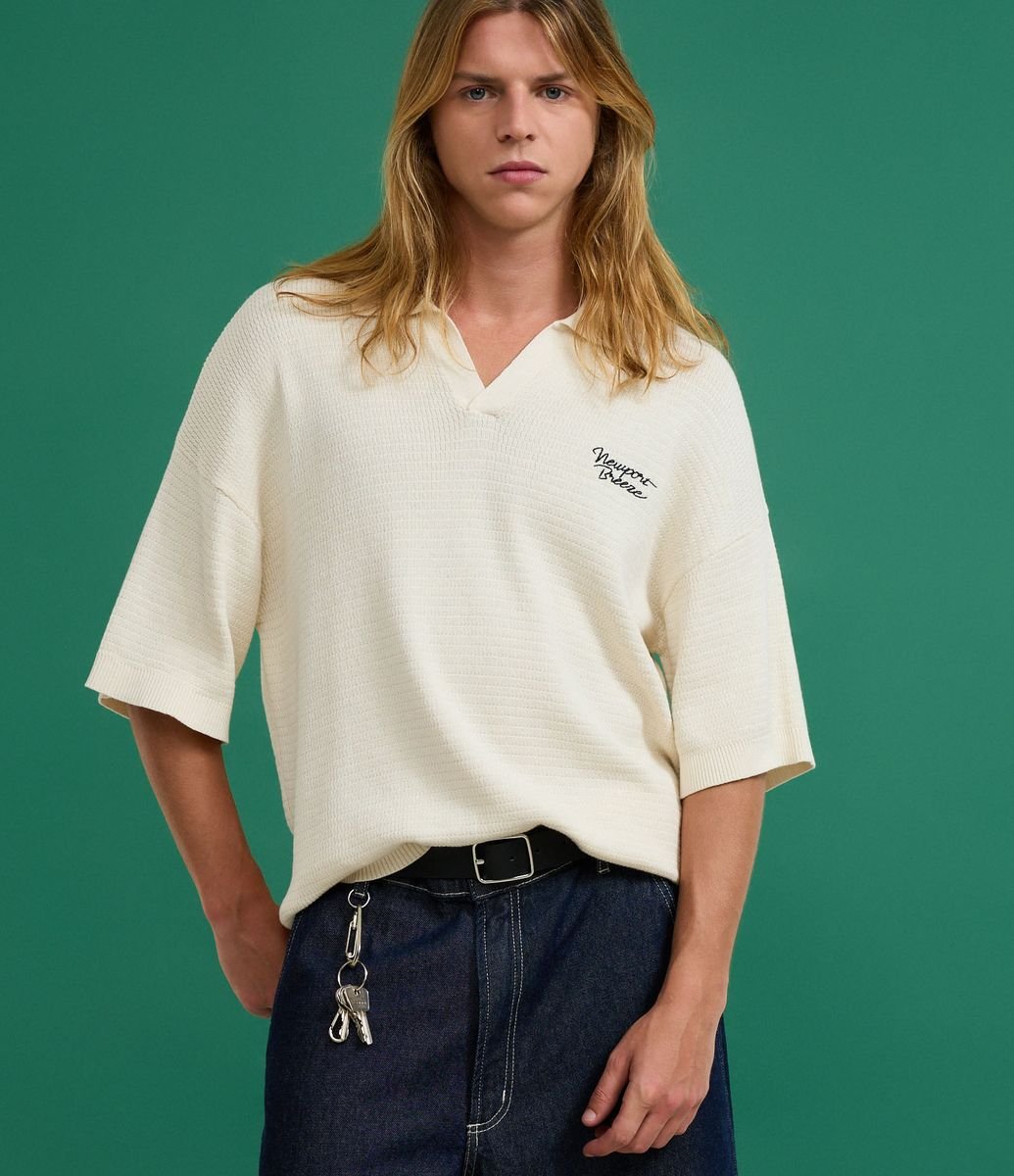 Camisa Polo Oversized em Tricô com Estampa Lettering Newport