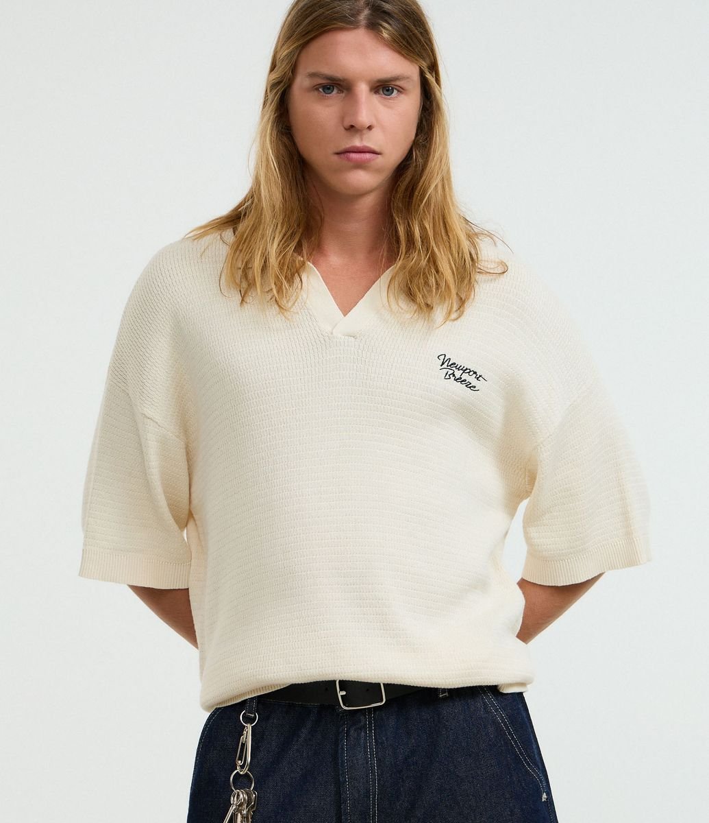 Camisa Polo Oversized em Tricô com Estampa Lettering Newport