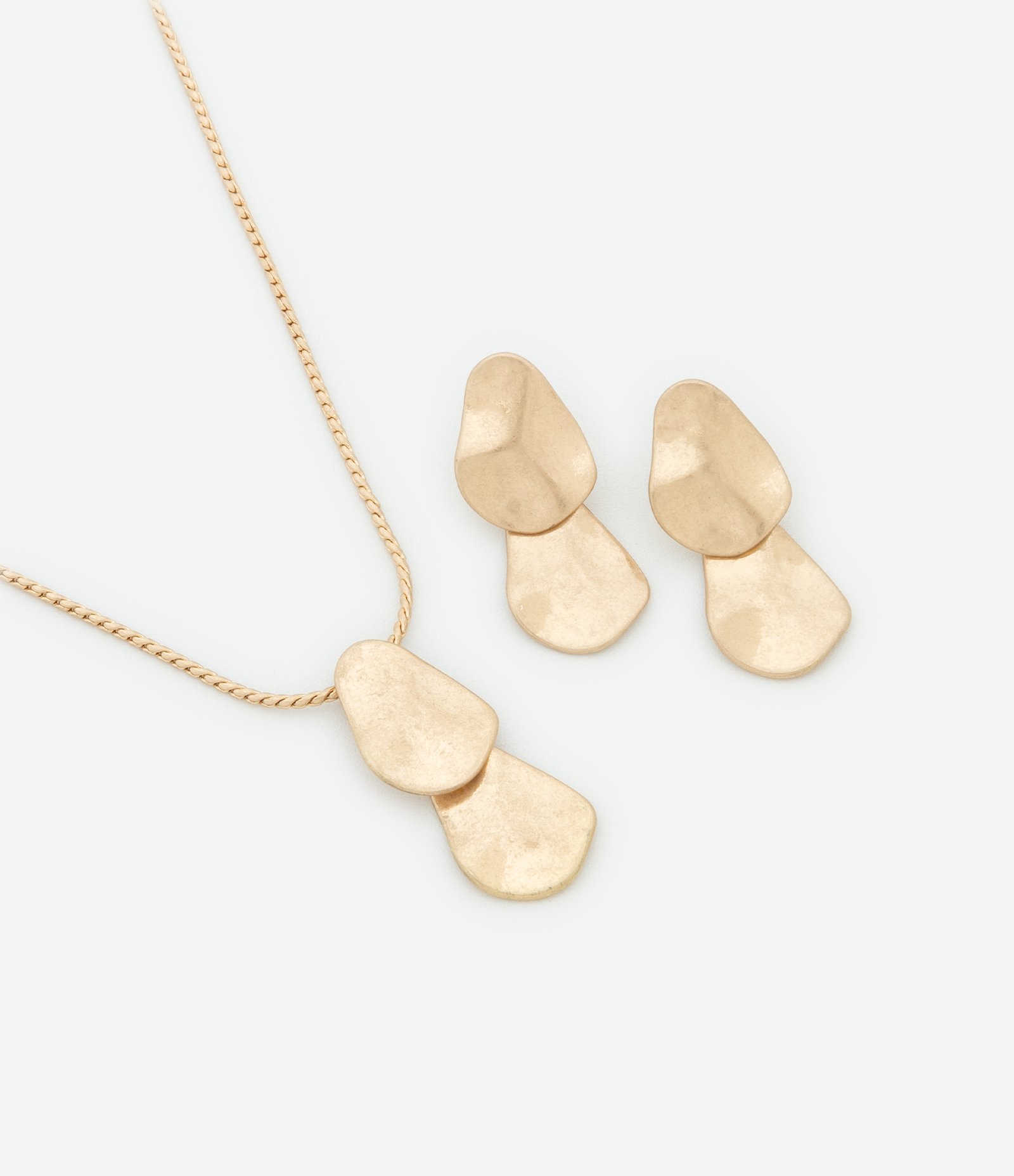 Conjunto Colar Curto e Brinco Médio com Pingentes Iguais Dourado 1