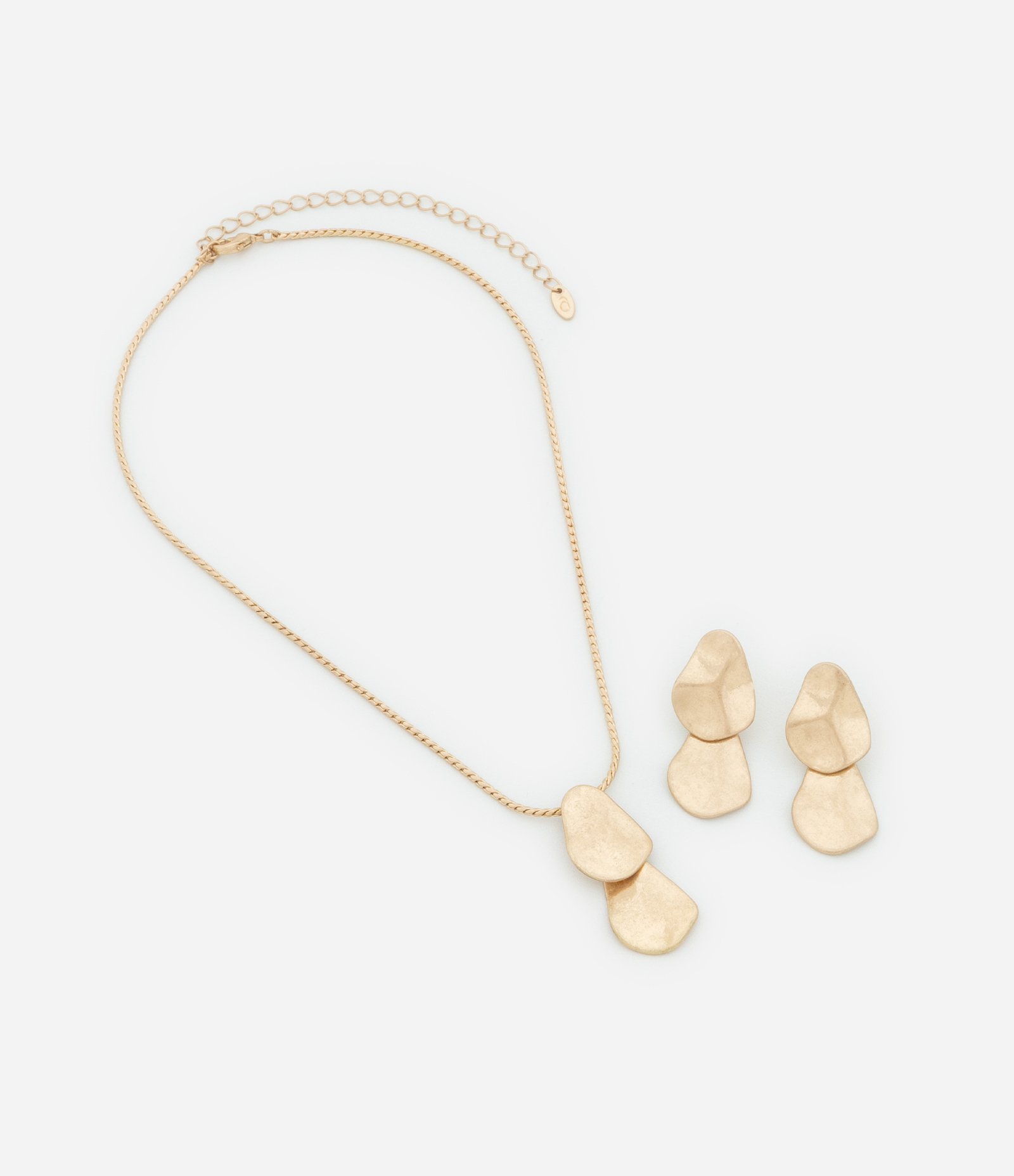 Conjunto Colar Curto e Brinco Médio com Pingentes Iguais Dourado 2