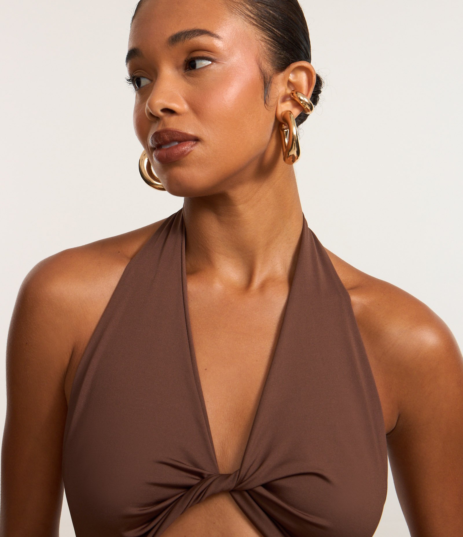 Vestido New Midi em Jersey Frente Única Marrom 4