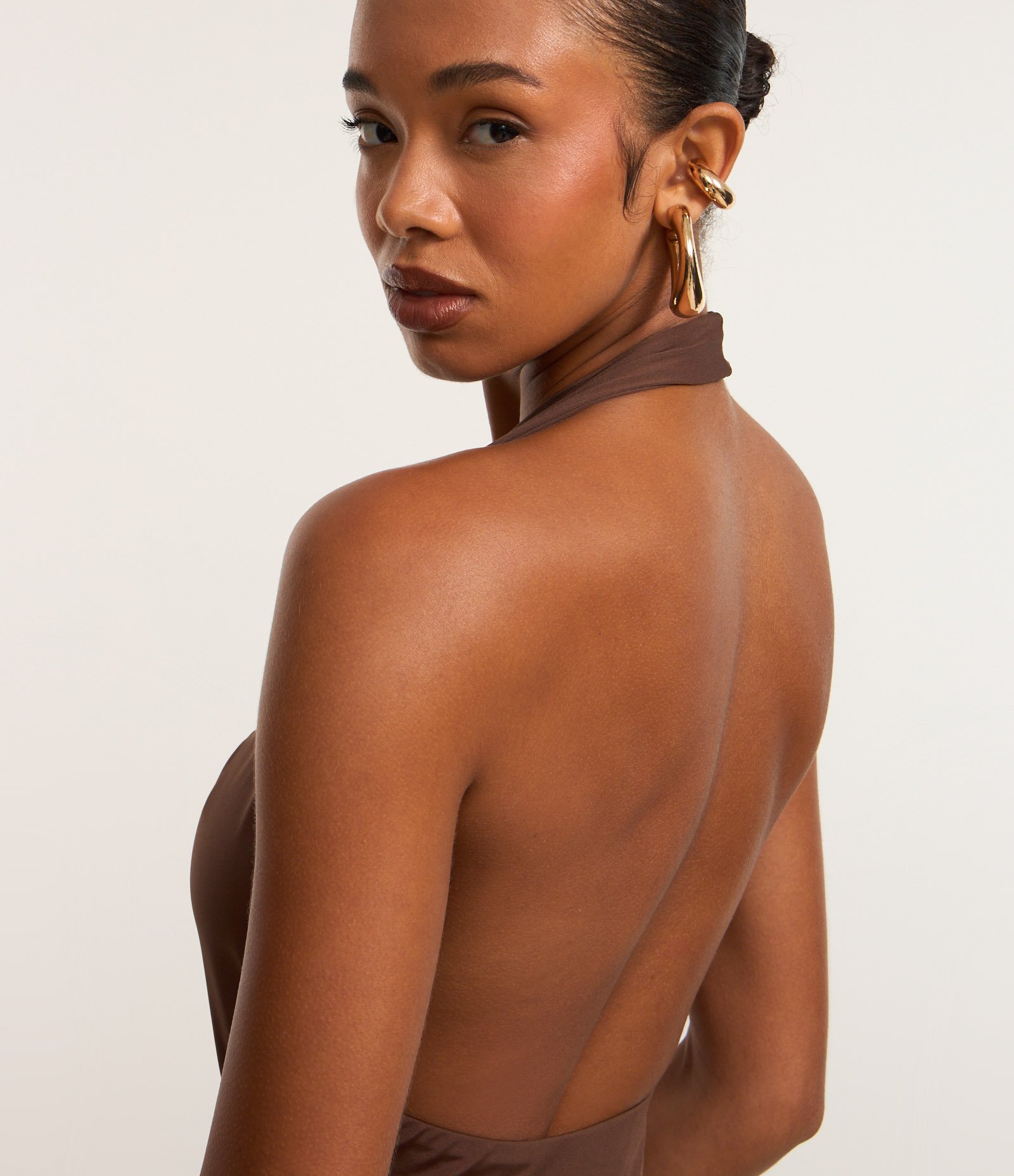 Vestido New Midi em Jersey Frente Única Marrom 5