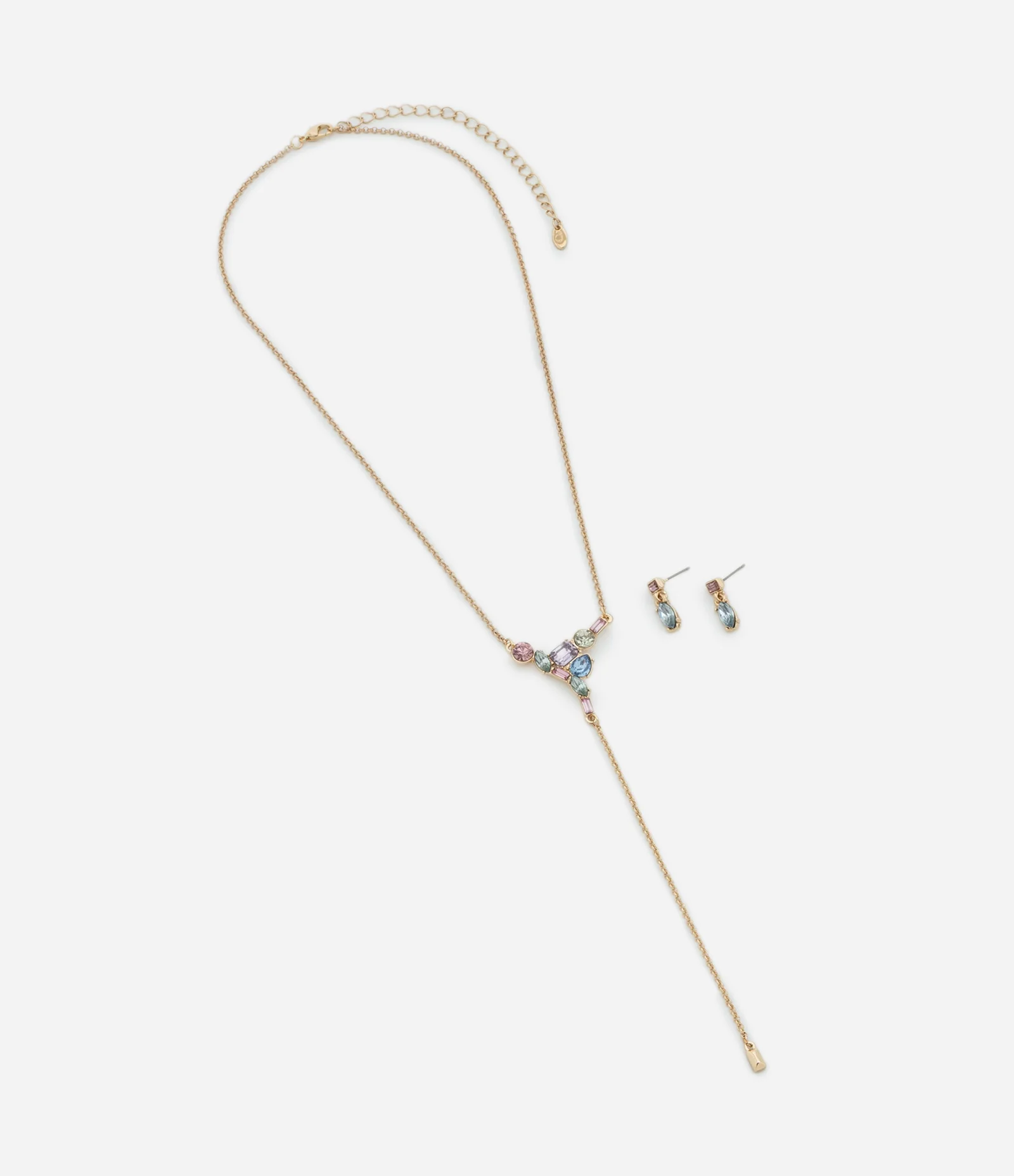 Conjunto de Colar Gravatinha com Strass e Brinco de Strass Dourado 2