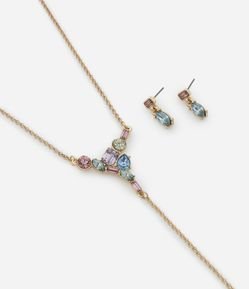 Conjunto de Colar Gravatinha com Strass e Brinco de Strass