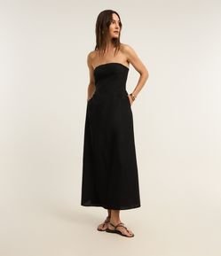 Vestido Evasê Longo em Viscose com Linho