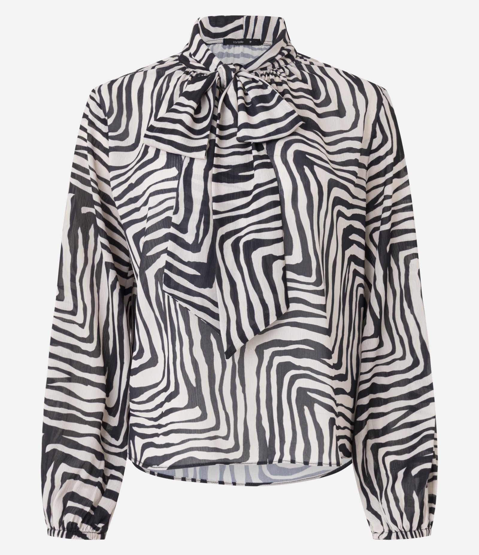 Blusa em Chiffon com Gola Laço e Estampa Zebra Preto/Off White 7