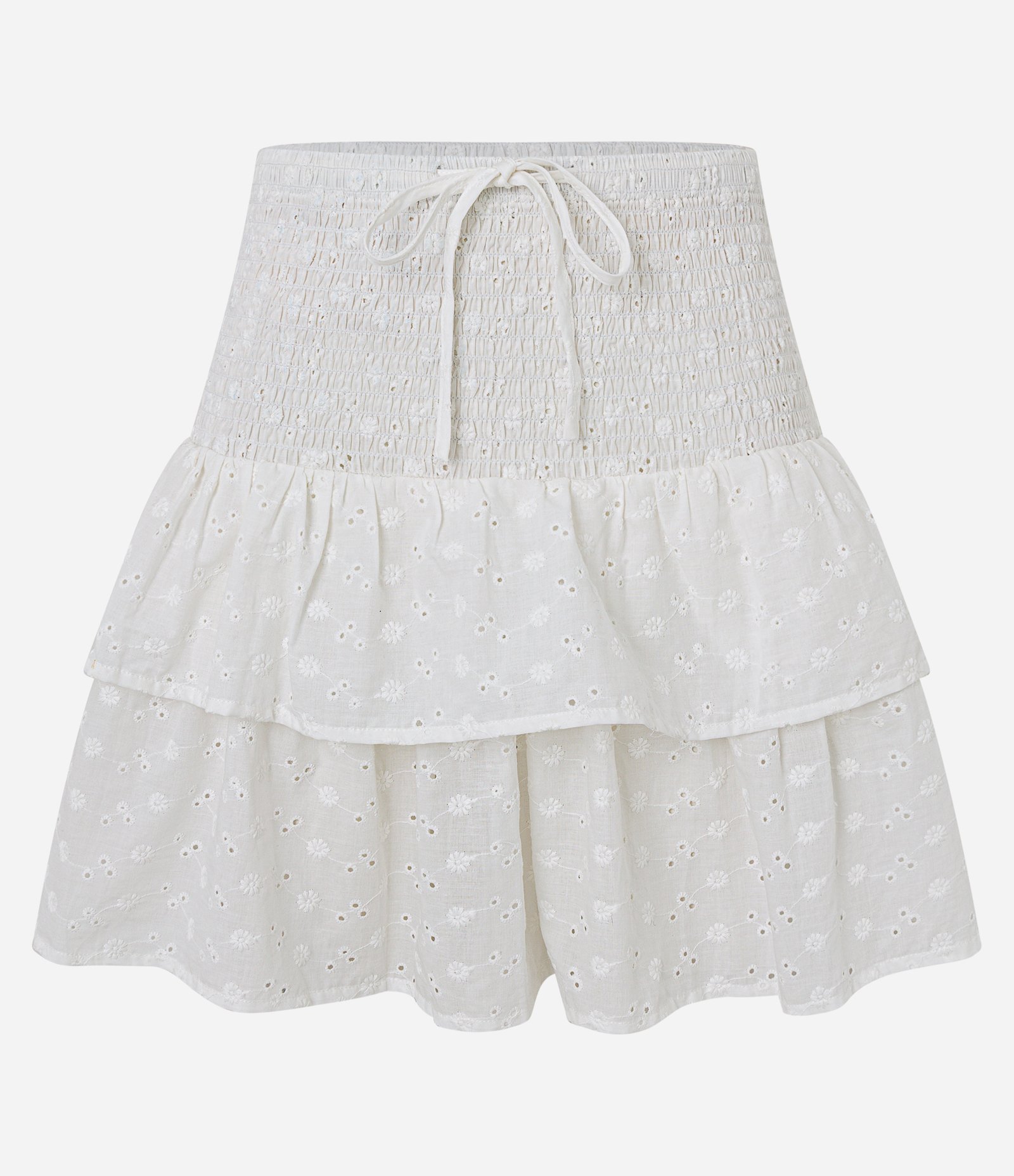 Saída de Praia Saia em Laise com Lastex no Cós e Babados Branco 1