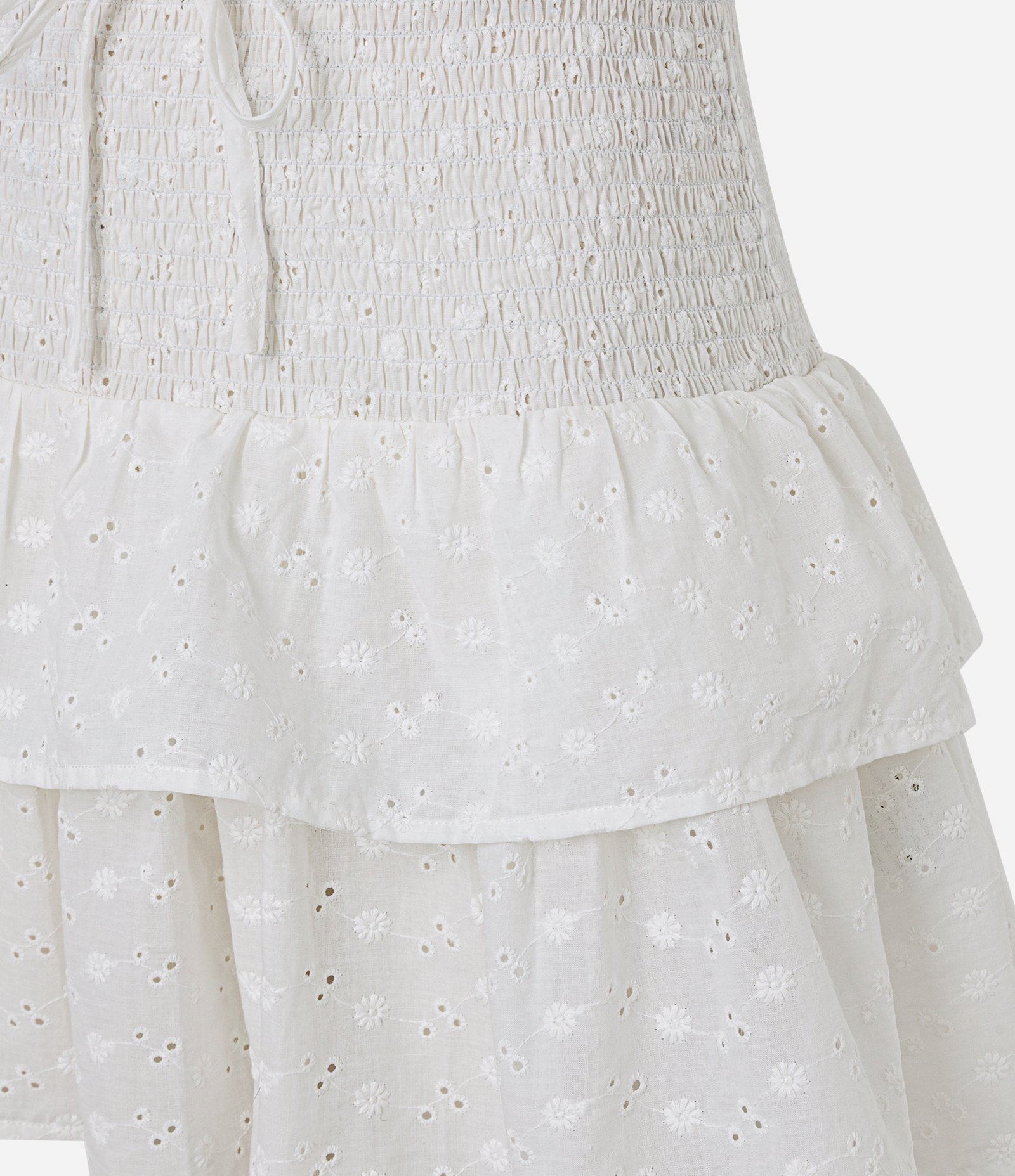 Saída de Praia Saia em Laise com Lastex no Cós e Babados Branco 2