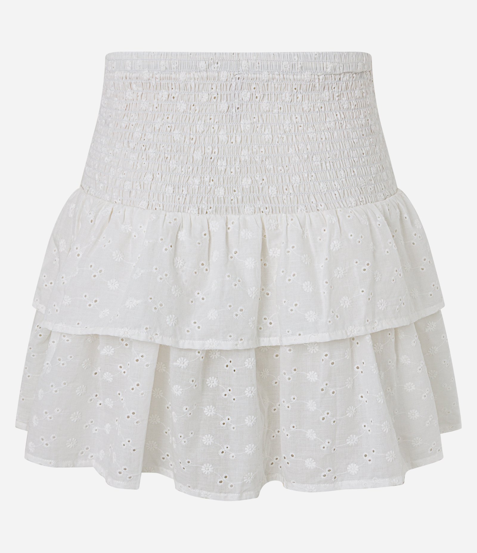 Saída de Praia Saia em Laise com Lastex no Cós e Babados Branco 3