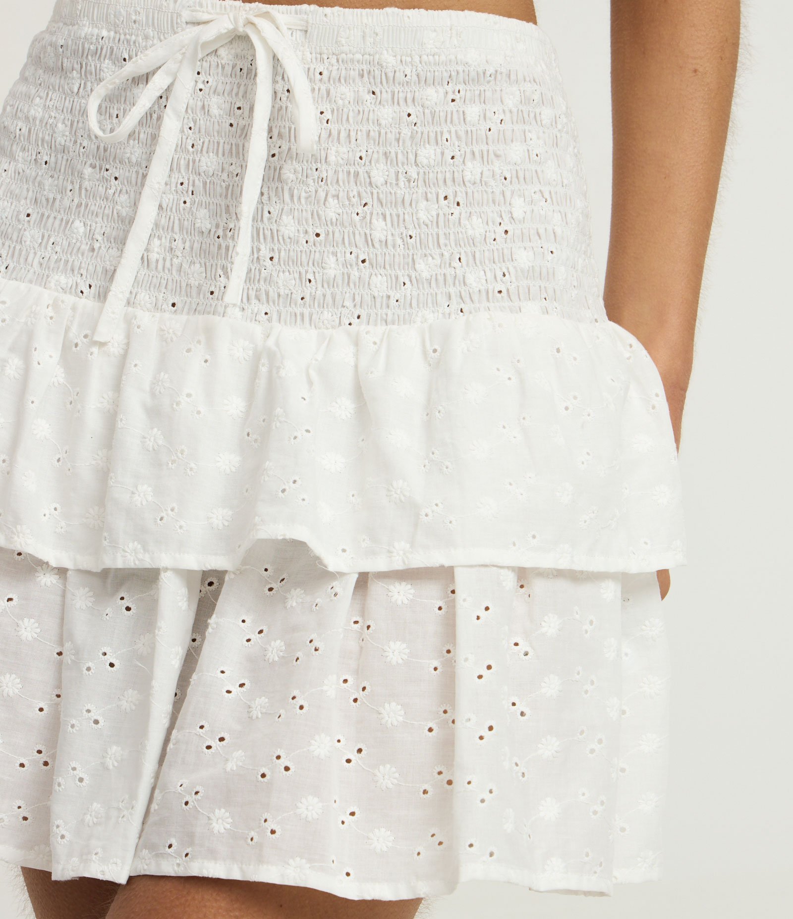 Saída de Praia Saia em Laise com Lastex no Cós e Babados Branco 3