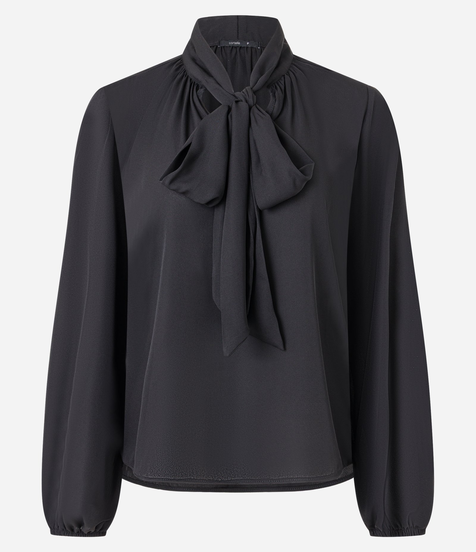 Blusa em Chiffon com Gola Laço e Manga Ampla Preto 6