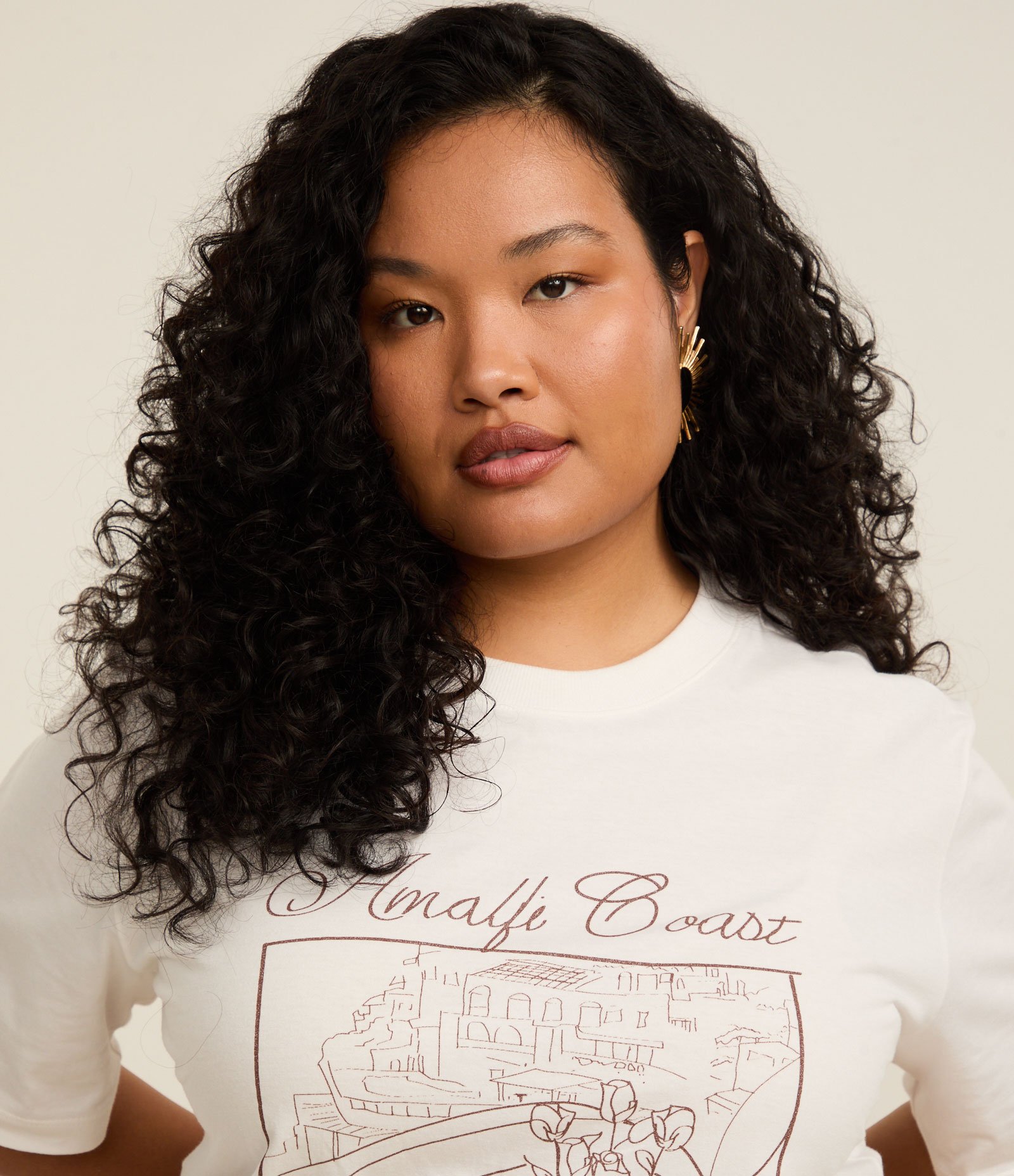 Camiseta Alongada com Estampa Amalfi Coast Curve Plus Size Branco 3