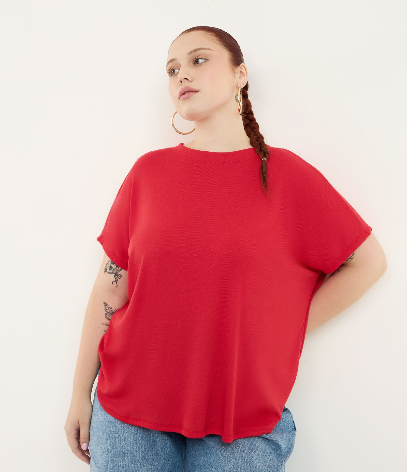 Blusa Básica em Ribana e sem Cava Curve & Plus Size Vermelho 1