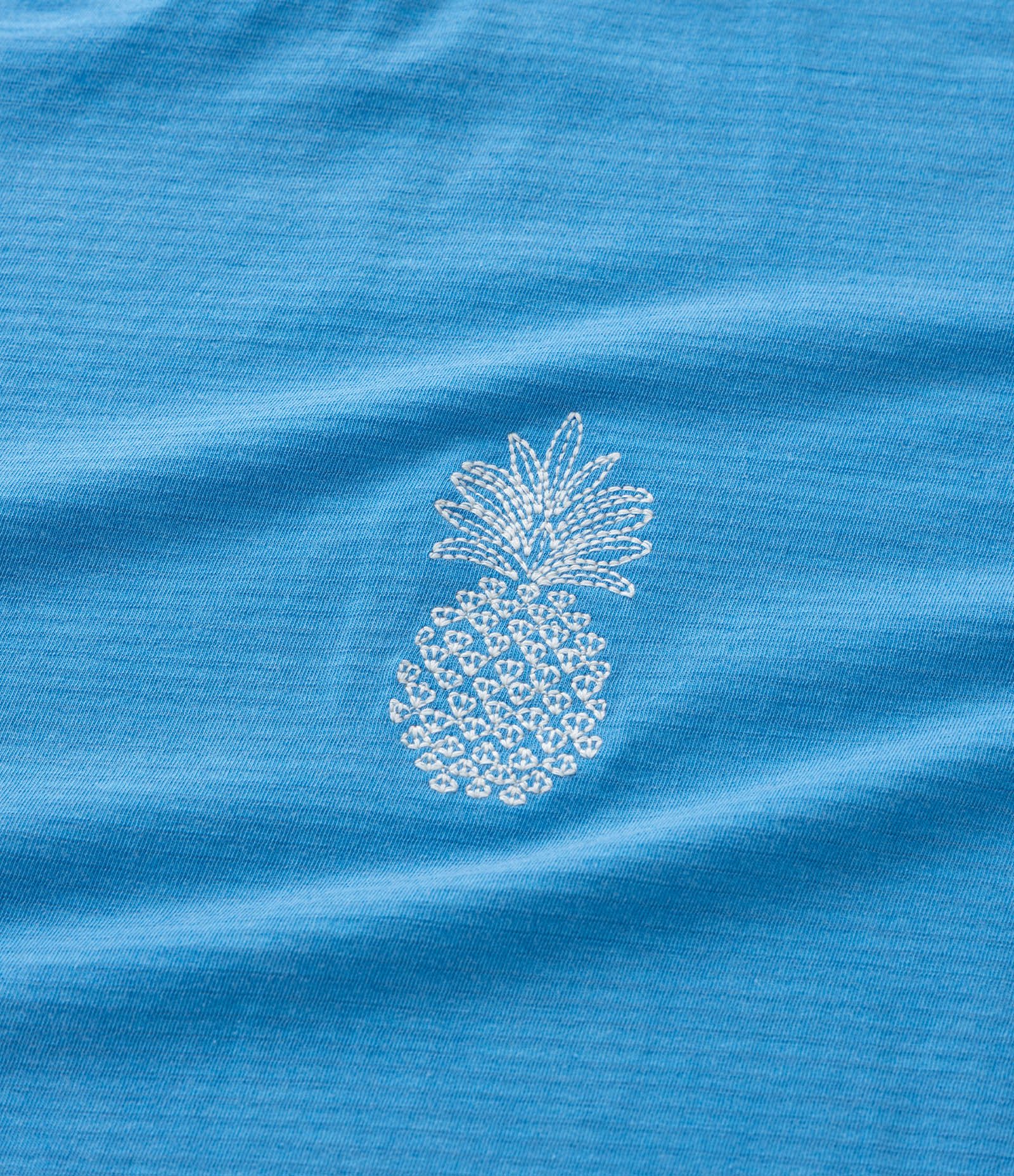 Blusa em Algodão com Bordado de Abacaxi e Manga Dobrada Curve & Plus Size Azul 4