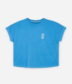 Blusa em Algodão com Bordado de Abacaxi e Manga Dobrada Curve & Plus Size