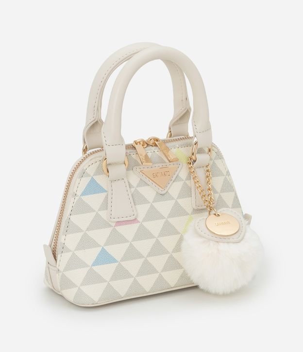 Bolsa Transversal Pequena com Alça de Mão e Chaveiro Pompom