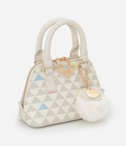 Bolsa Transversal Pequena com Alça de Mão e Chaveiro Pompom