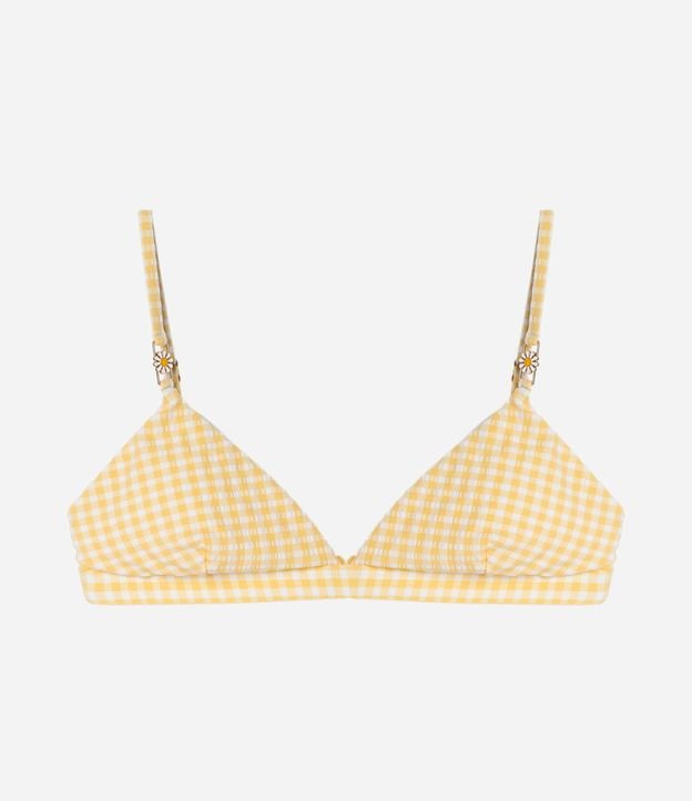 Biquíni Top Triangulo Fixo em Microfibra Vichy com Margaridinha na Alça