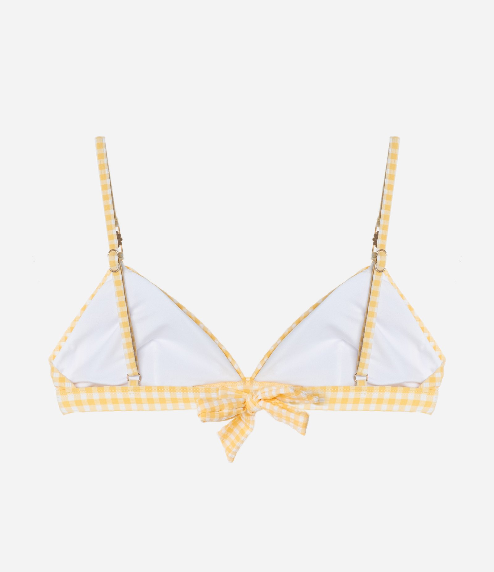 Biquíni Top Triangulo Fixo em Microfibra Vichy com Margaridinha na Alça Amarelo 2