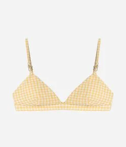 Biquíni Top Triangulo Fixo em Microfibra Vichy com Margaridinha na Alça
