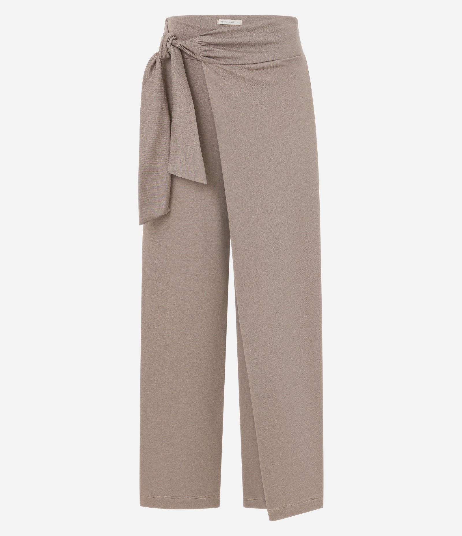 Calça Reta em Algodão com Transpasse e Amarração Bege 3