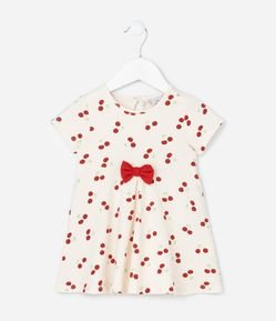 Vestido Infantil com Estampa de Cerejas -Tam 0 a 18 Meses