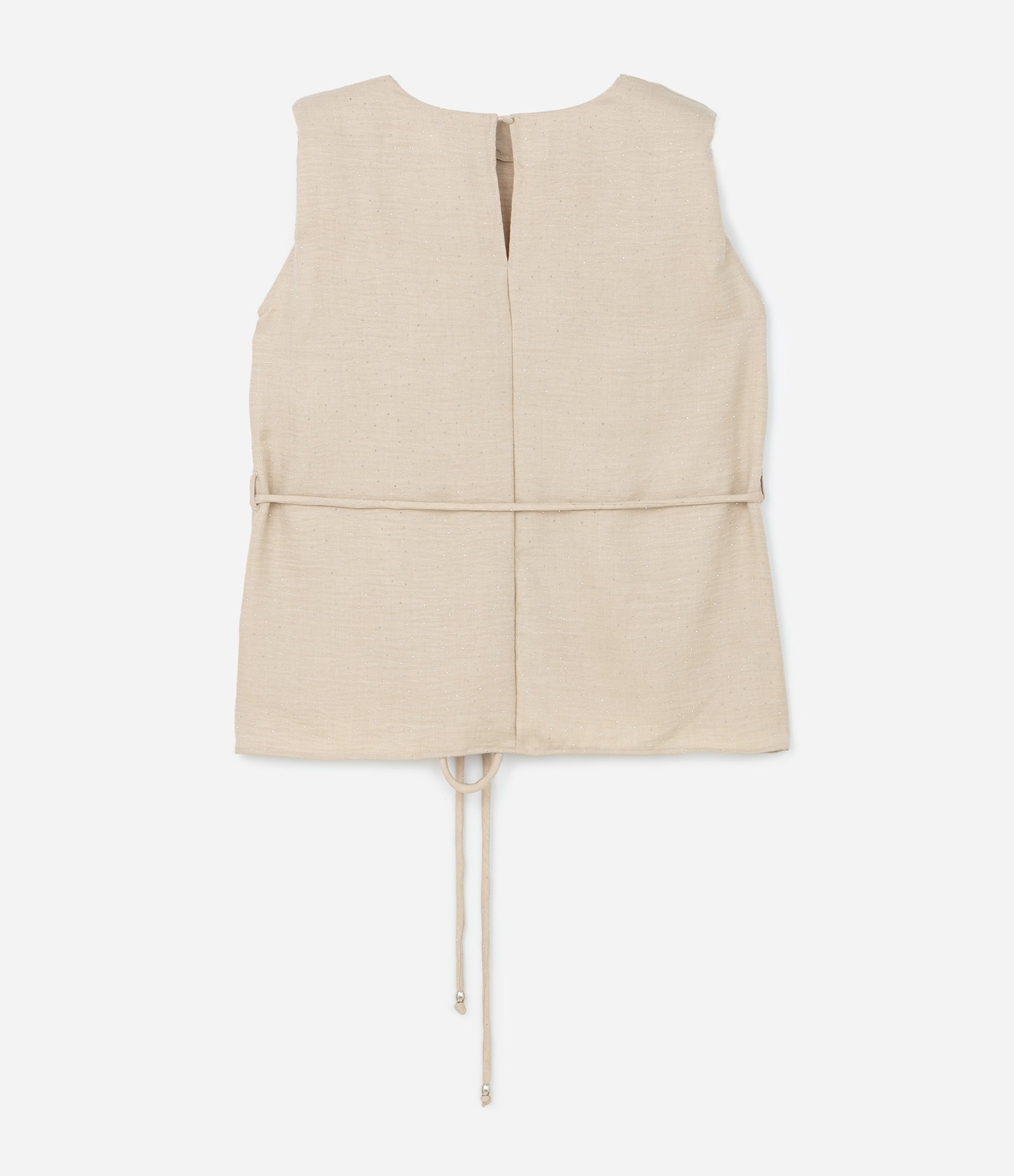 Blusa Regata Alongada em Crepe com Brilhos e Cinto de Amarração Curve & Plus Size Bege 6