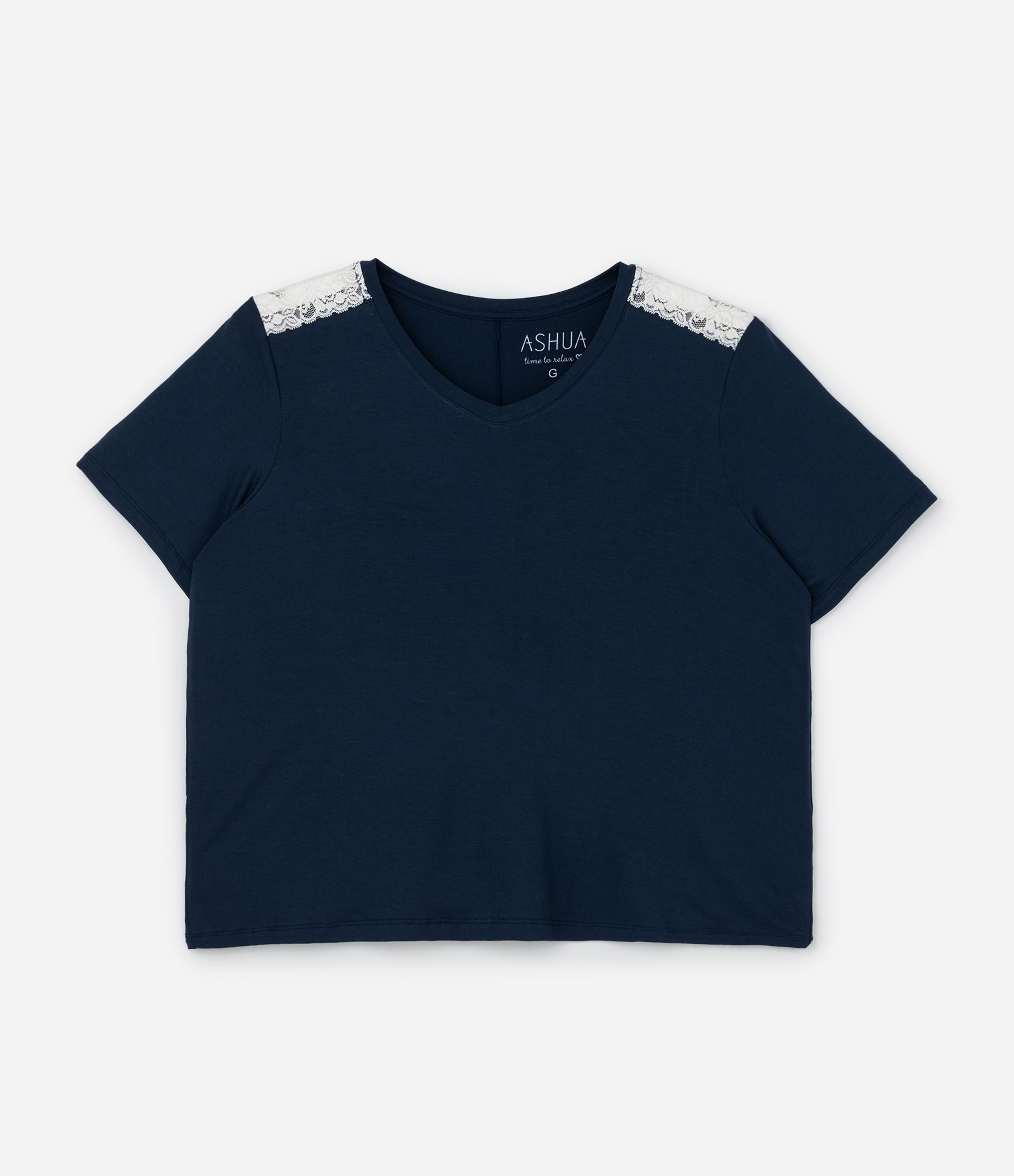 Pijama Curto em Viscolycra com Detalhe de Renda Contrastante Curve & Plus Size Azul 6