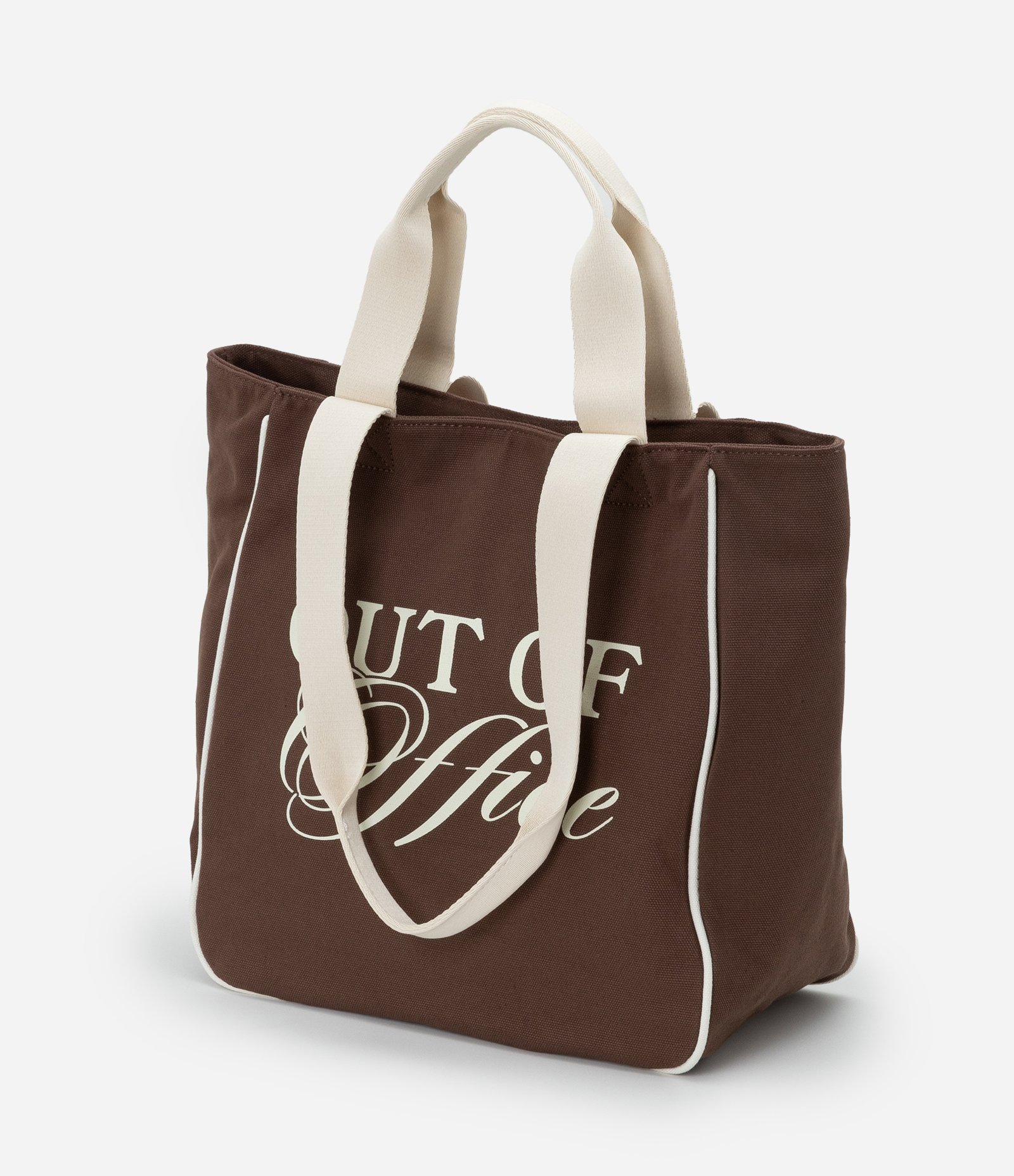 Bolsa Shopper Grande em Algodão com Estampa Lettering Out Of Office Marrom 3