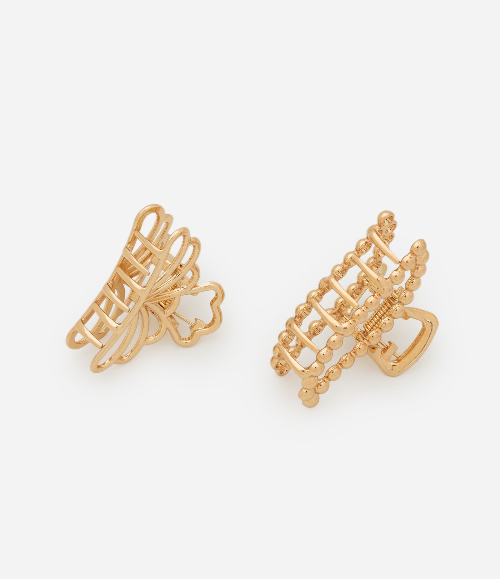 Kit 02 Piranha de Cabelo Vazada  Flor e Onda com Strass Dourado 2