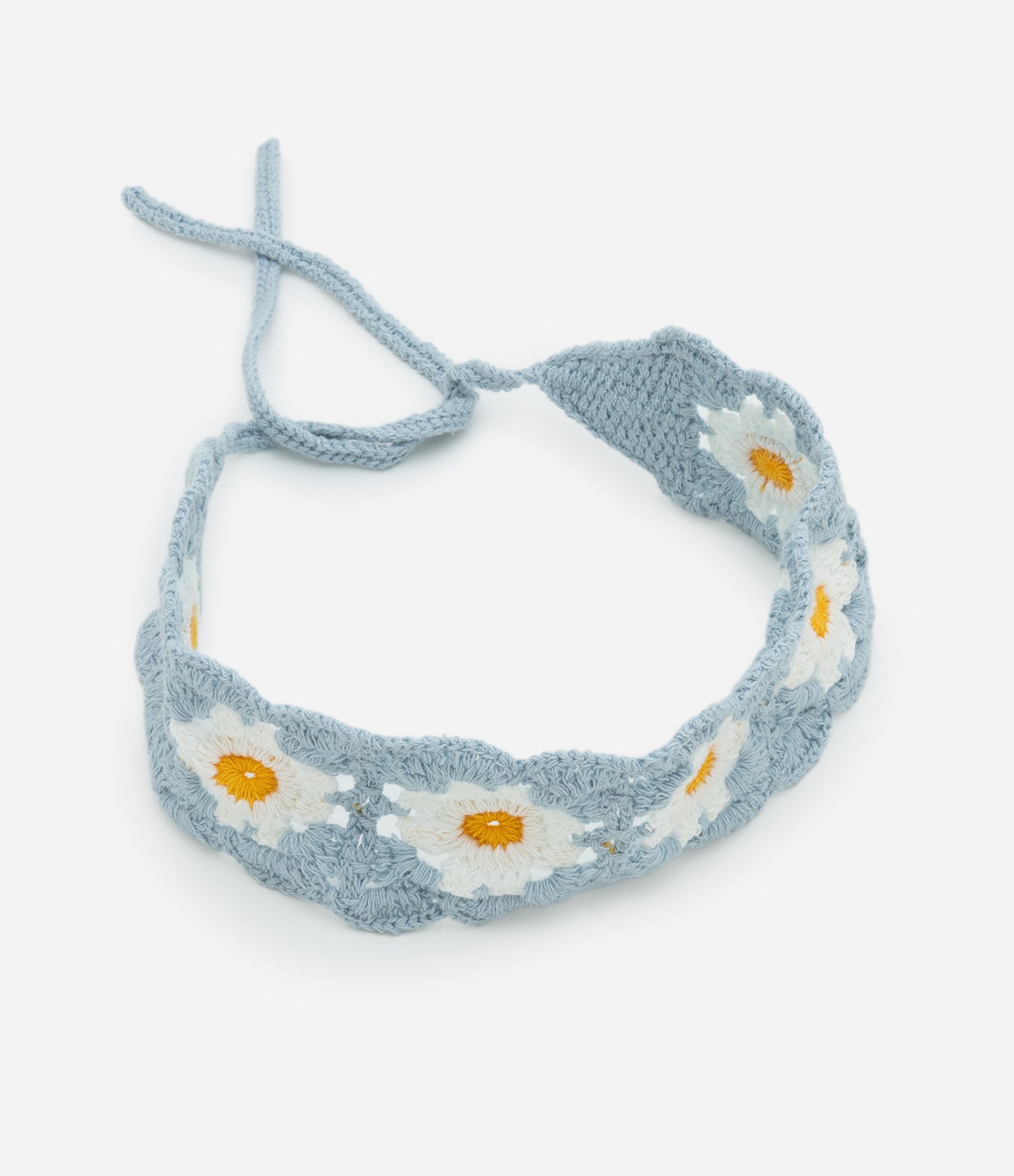Faixa de Cabelo em Crochê com Margaridas Azul 2