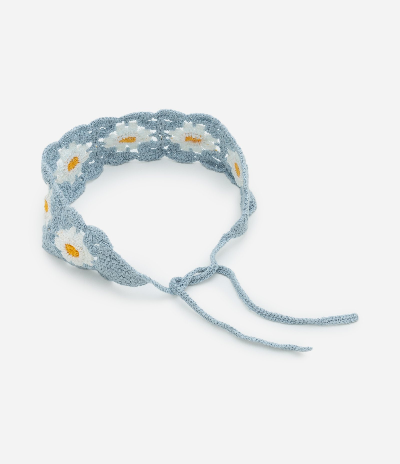 Faixa de Cabelo em Crochê com Margaridas Azul 3