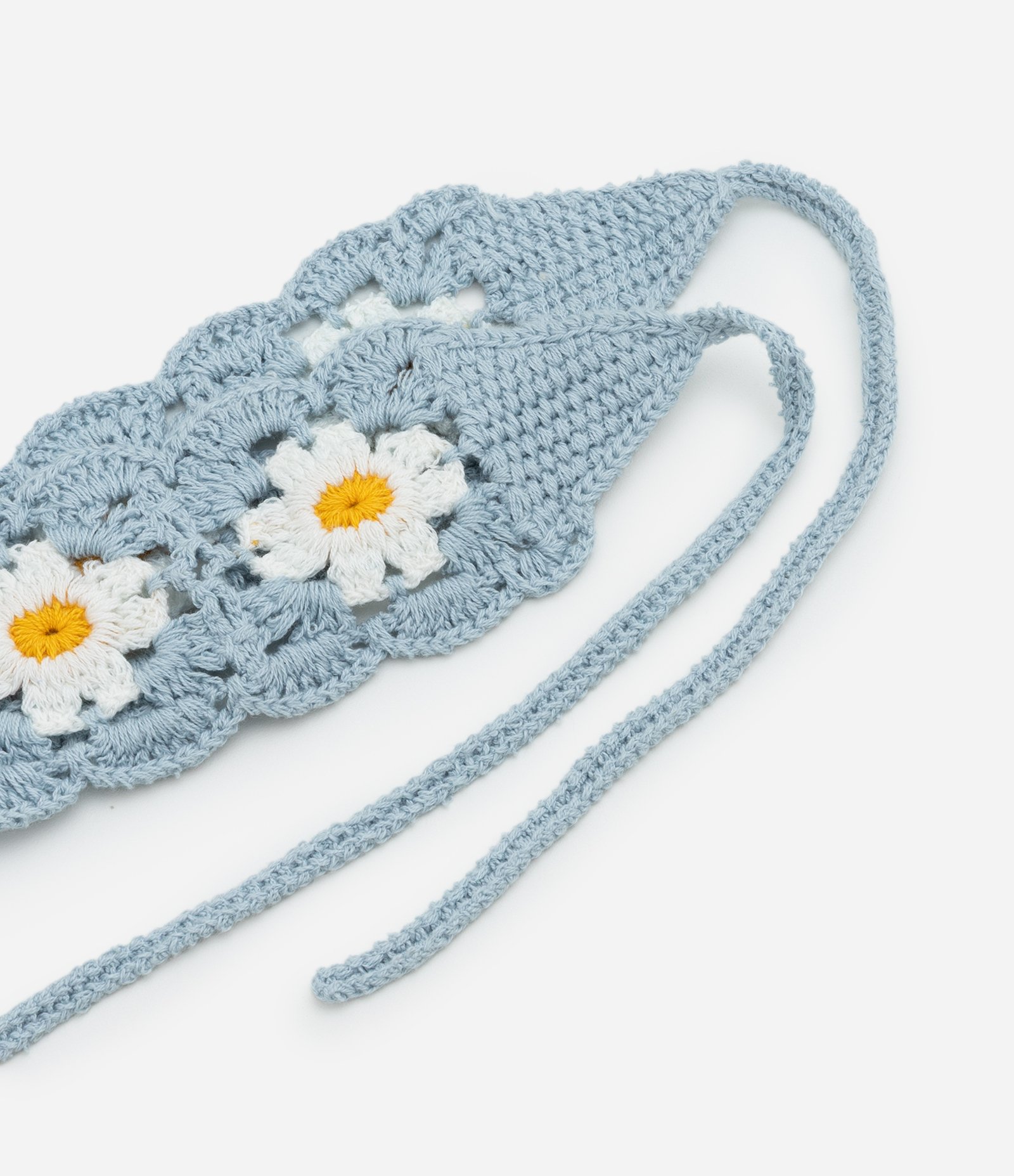 Faixa de Cabelo em Crochê com Margaridas Azul 5