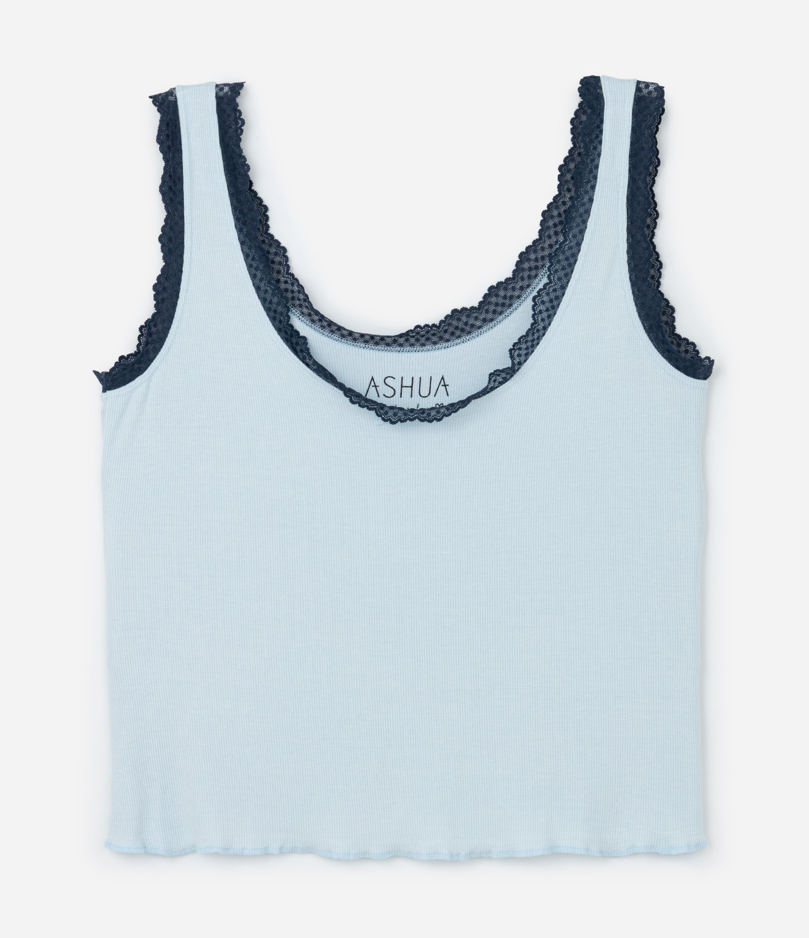 Pijama Short Doll em Ribana com Rendinha Contrastante e Barra Frufru Curve & Plus Size Azul 8