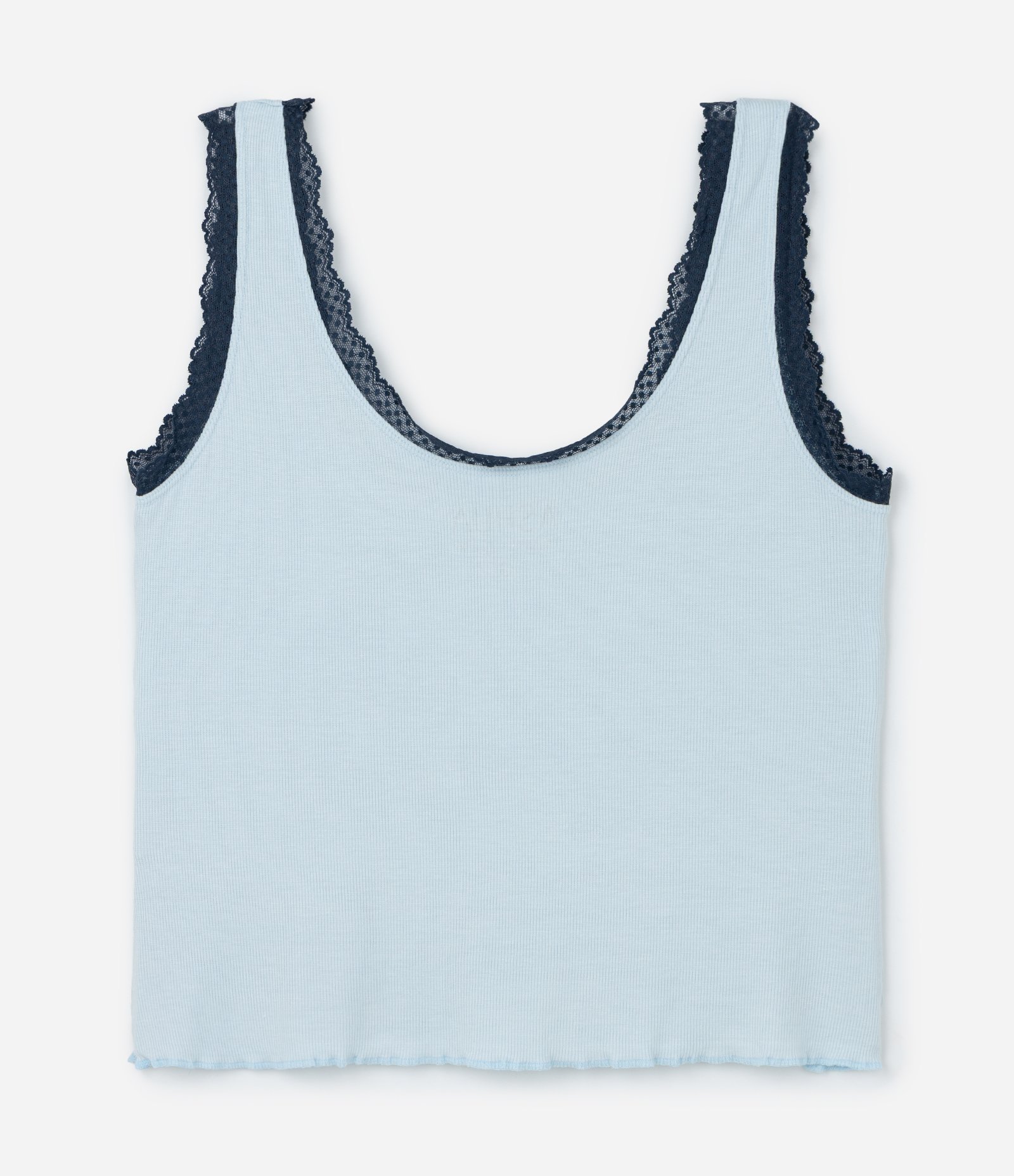 Pijama Short Doll em Ribana com Rendinha Contrastante e Barra Frufru Curve & Plus Size Azul 9