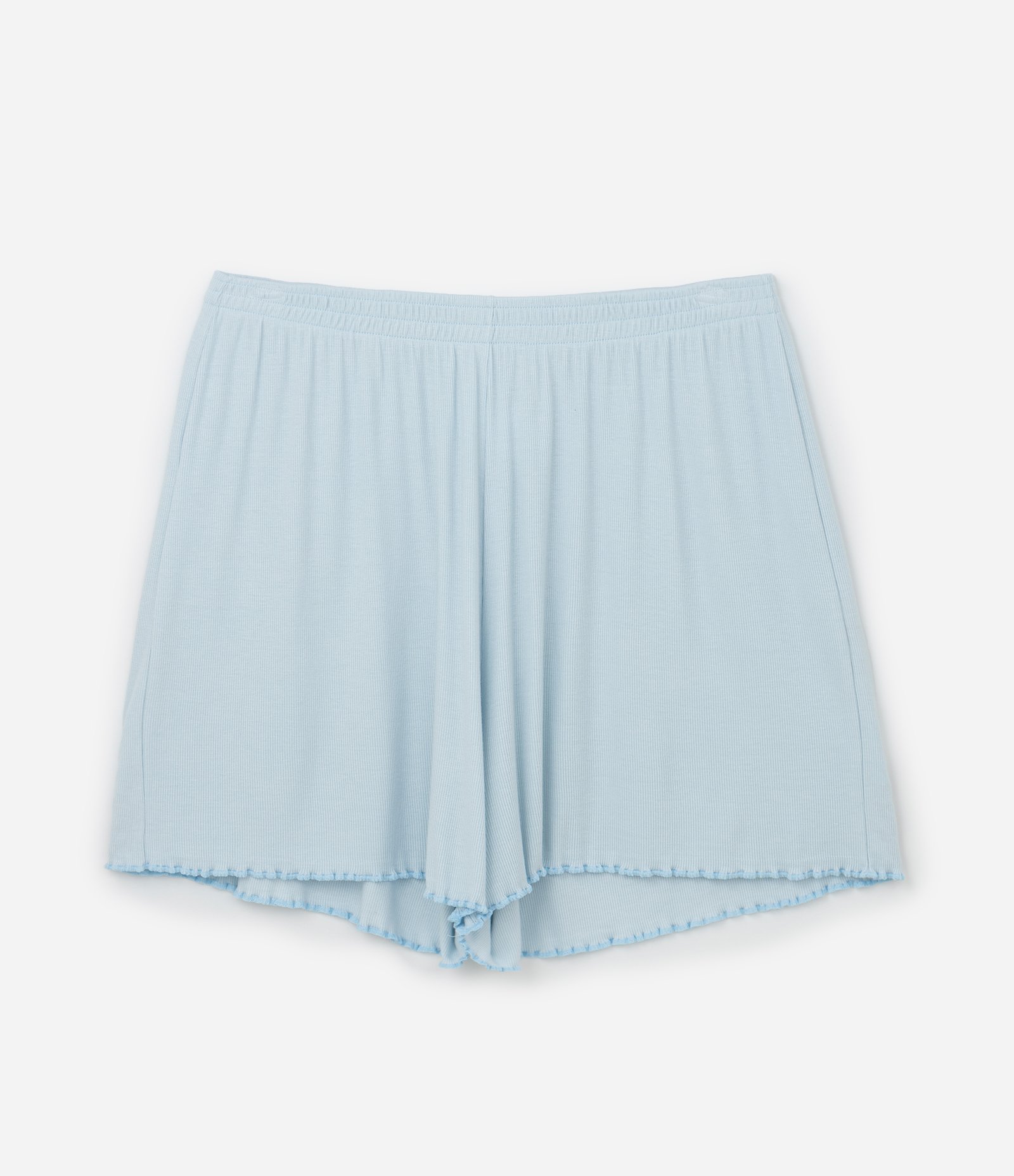 Pijama Short Doll em Ribana com Rendinha Contrastante e Barra Frufru Curve & Plus Size Azul 10