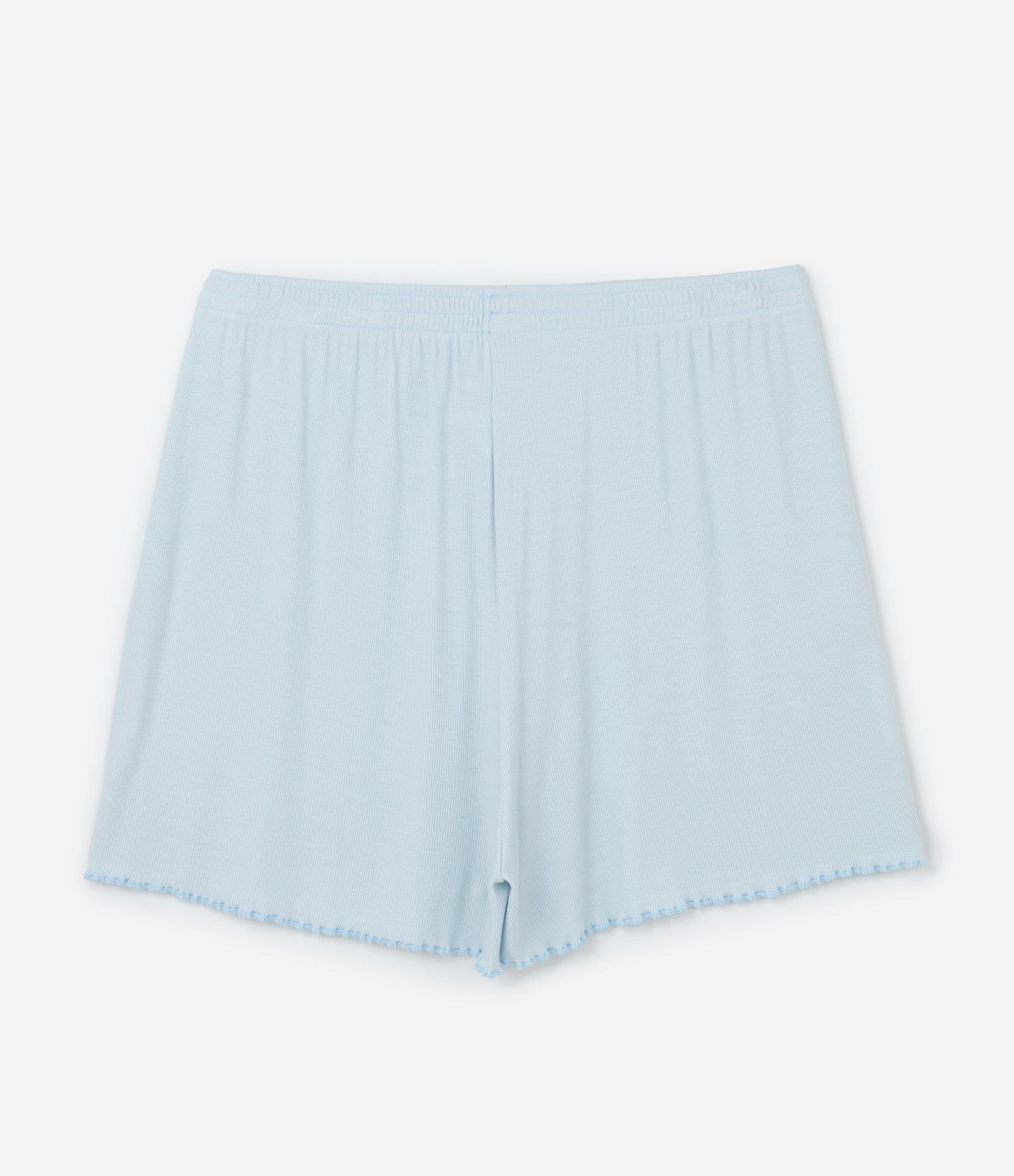 Pijama Short Doll em Ribana com Rendinha Contrastante e Barra Frufru Curve & Plus Size Azul 11