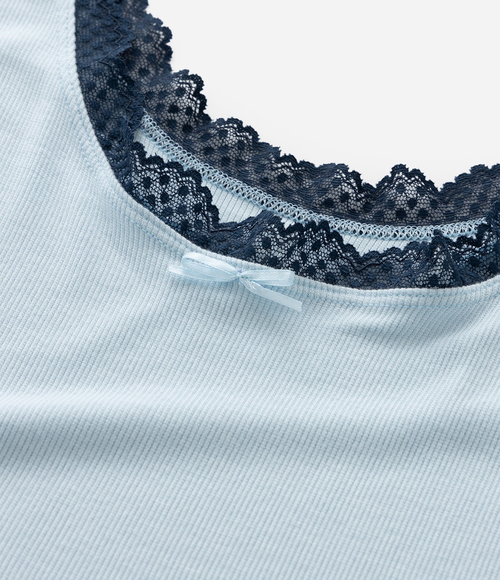 Pijama Short Doll em Ribana com Rendinha Contrastante e Barra Frufru Curve & Plus Size Azul 13