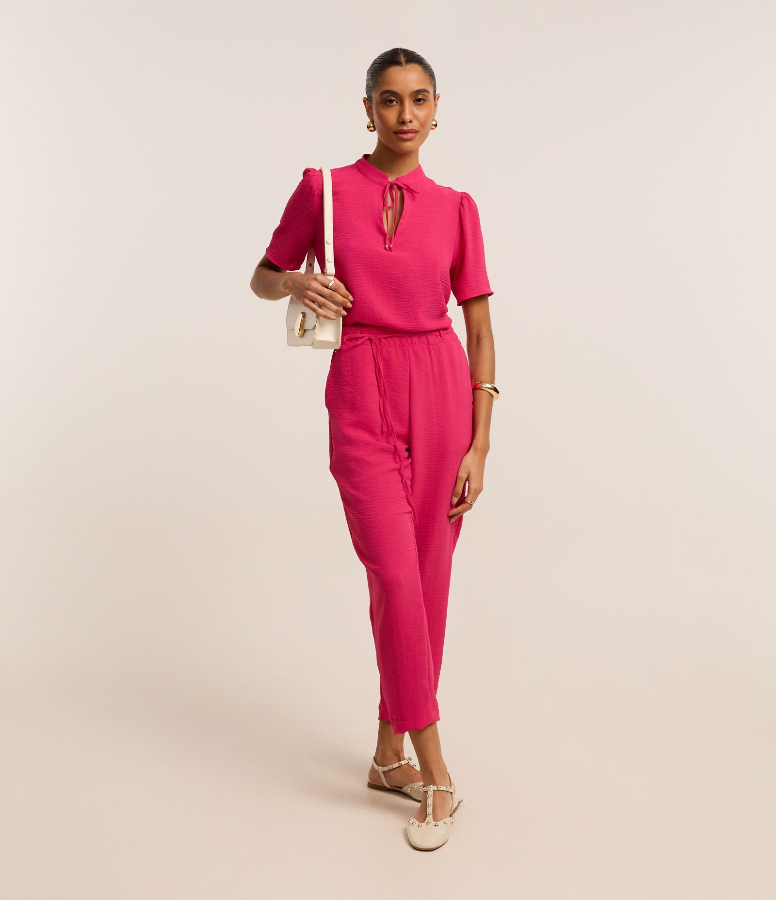 Blusa em Crepe com Amarração na Gola Padre Rosa Pink 2