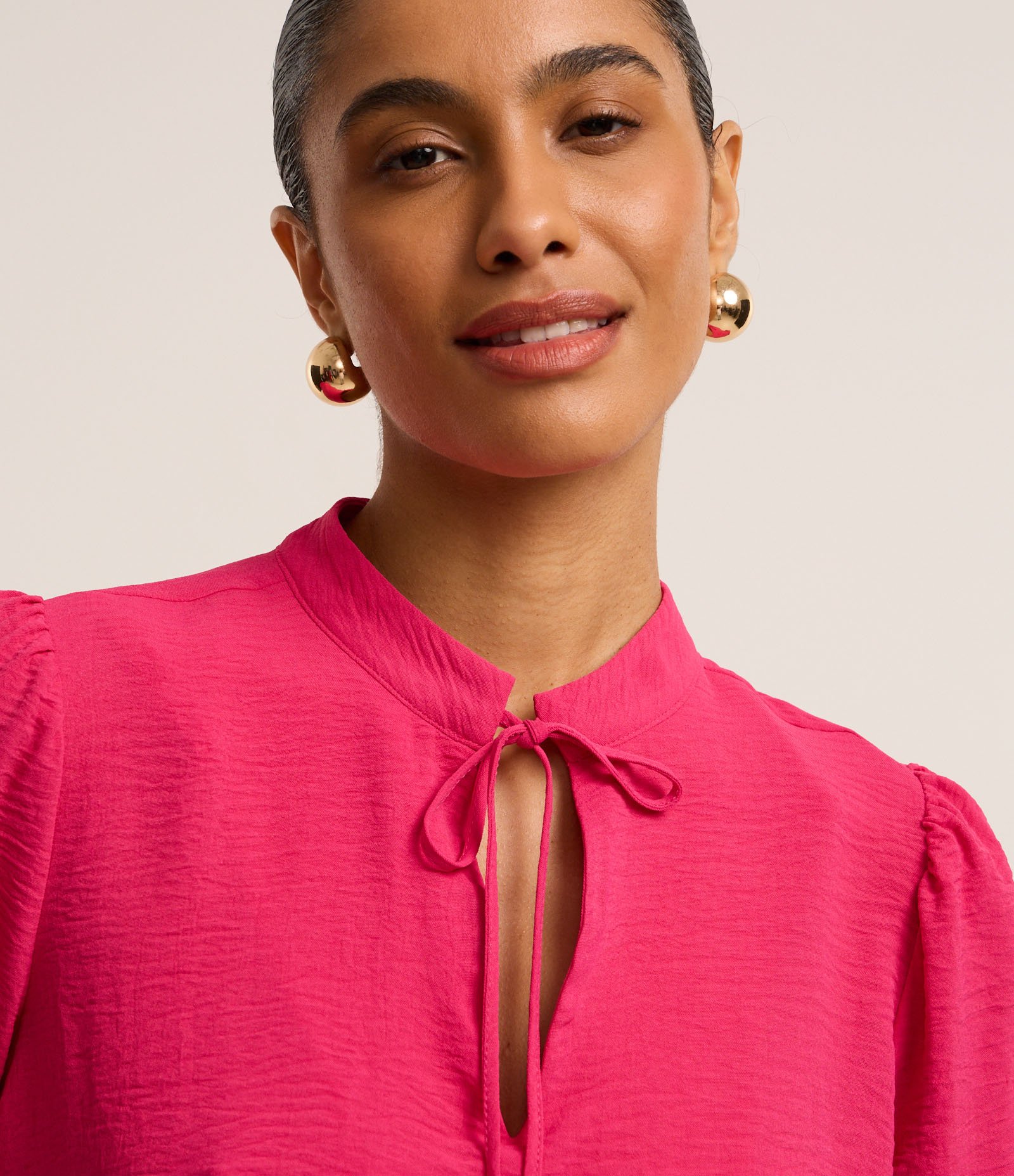 Blusa em Crepe com Amarração na Gola Padre Rosa Pink 3