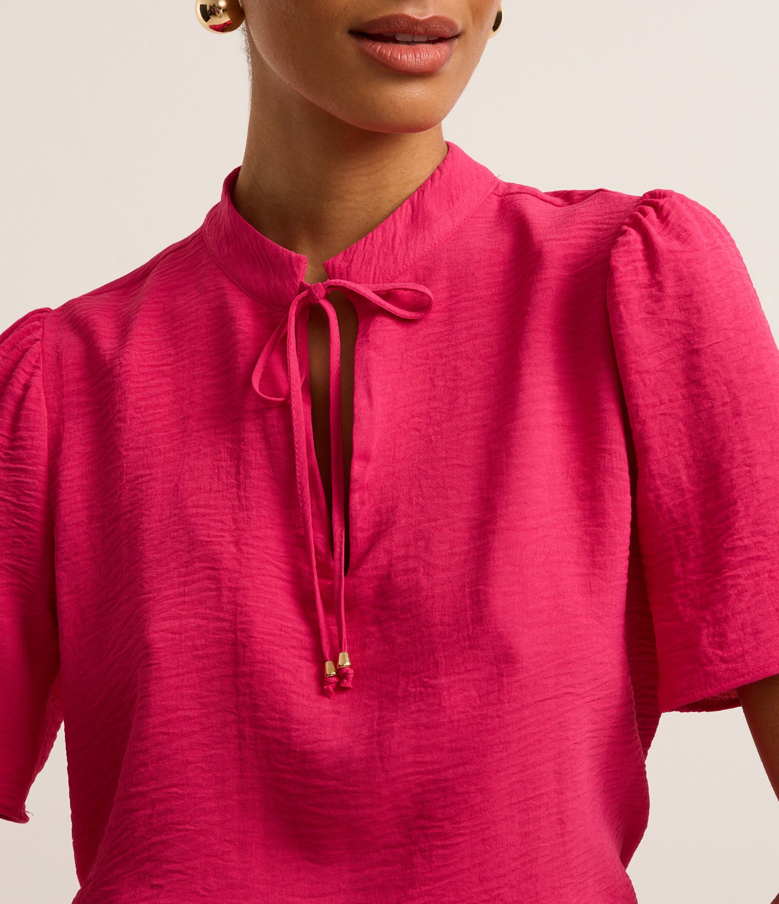 Blusa em Crepe com Amarração na Gola Padre Rosa Pink 4