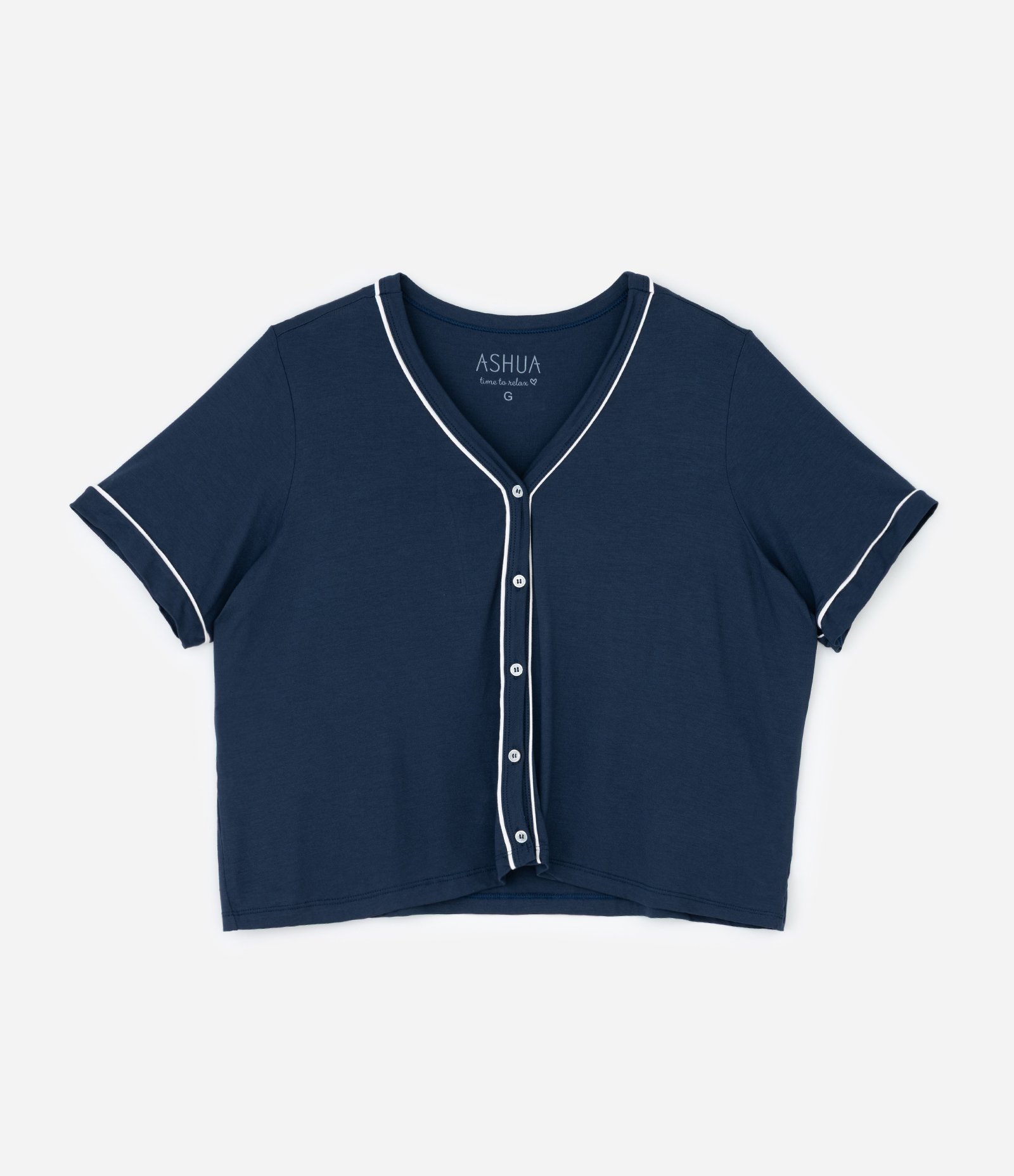 Pijama Curto em Viscolycra com Botões Frontais e Viés Contrastante Curve & Plus Size Azul 5