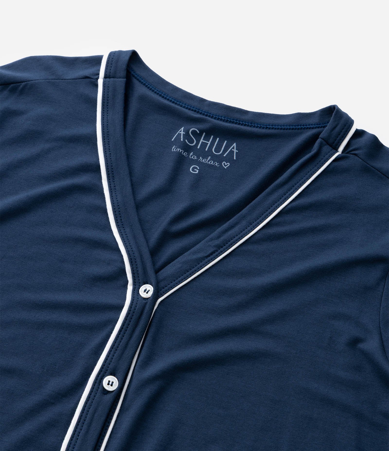 Pijama Curto em Viscolycra com Botões Frontais e Viés Contrastante Curve & Plus Size Azul 8