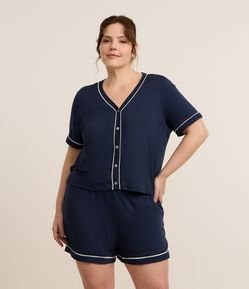 Pijama Curto em Viscolycra com Botões Frontais e Viés Contrastante Curve & Plus Size