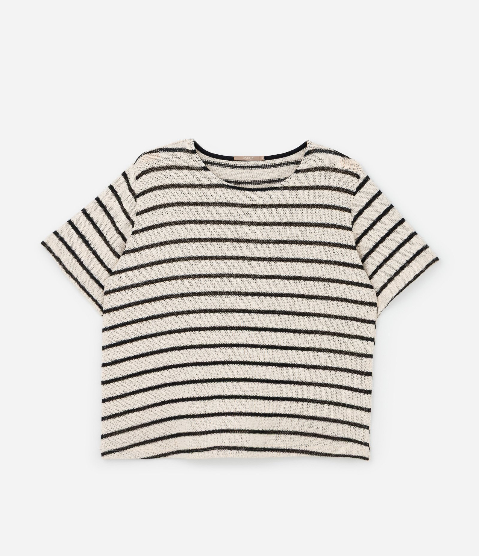 Blusa com Efeito Crochê e Listras Curve & Plus Size Bege/Preto 1