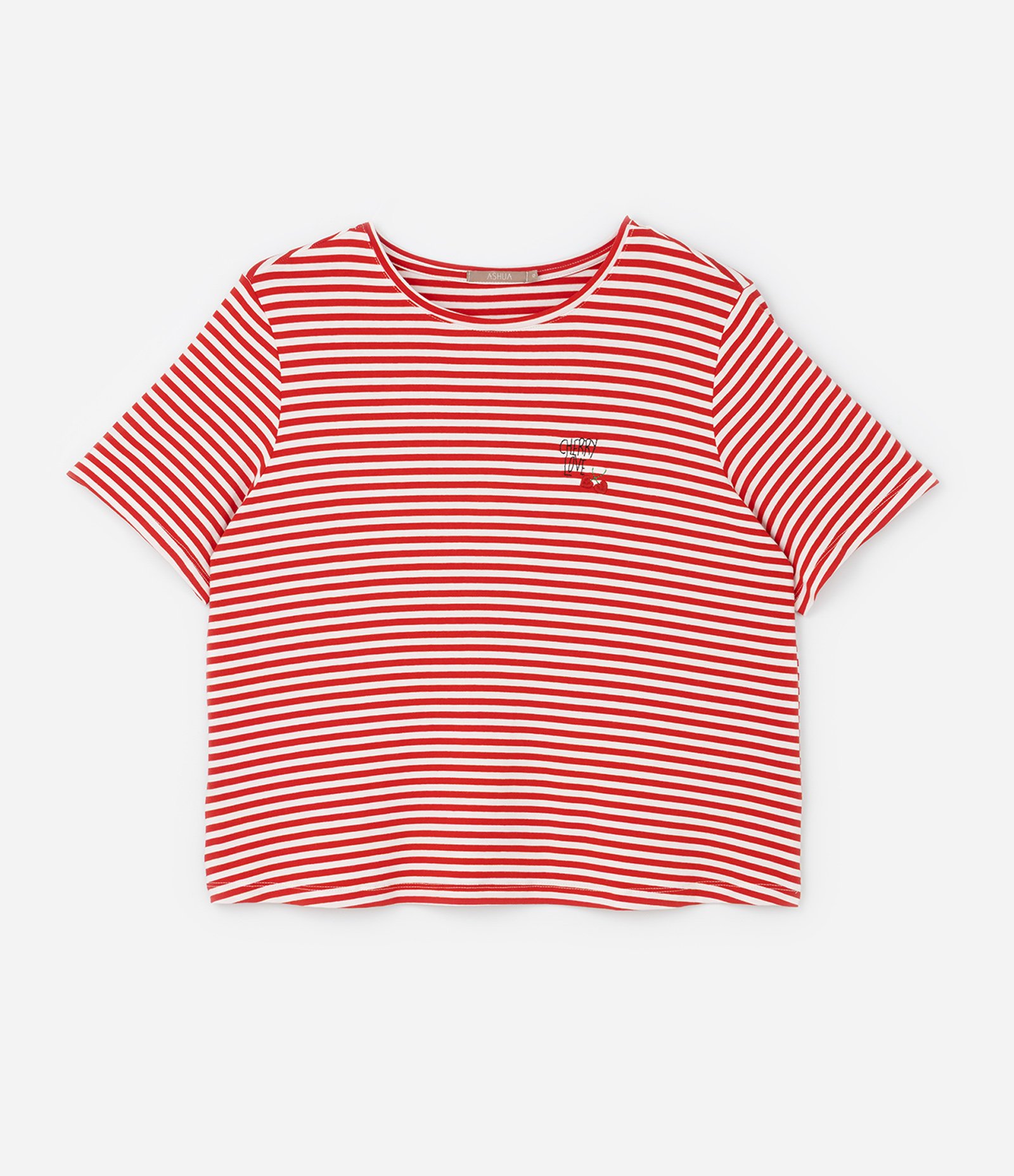 Blusa Boxy em Viscose com Estampa Listrada e Bordado de Cereja Curve & Plus Size Vermelho/Branco 4