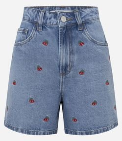 Short Mom em Jeans com Bordados de Cerejas