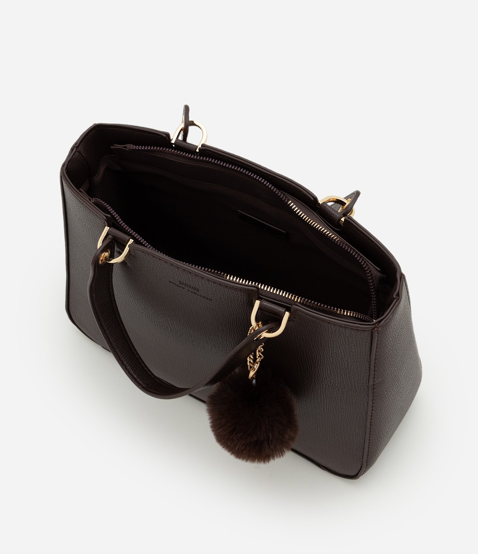 Bolsa Satchel Média com Alça Removível e Pompom Marrom 7