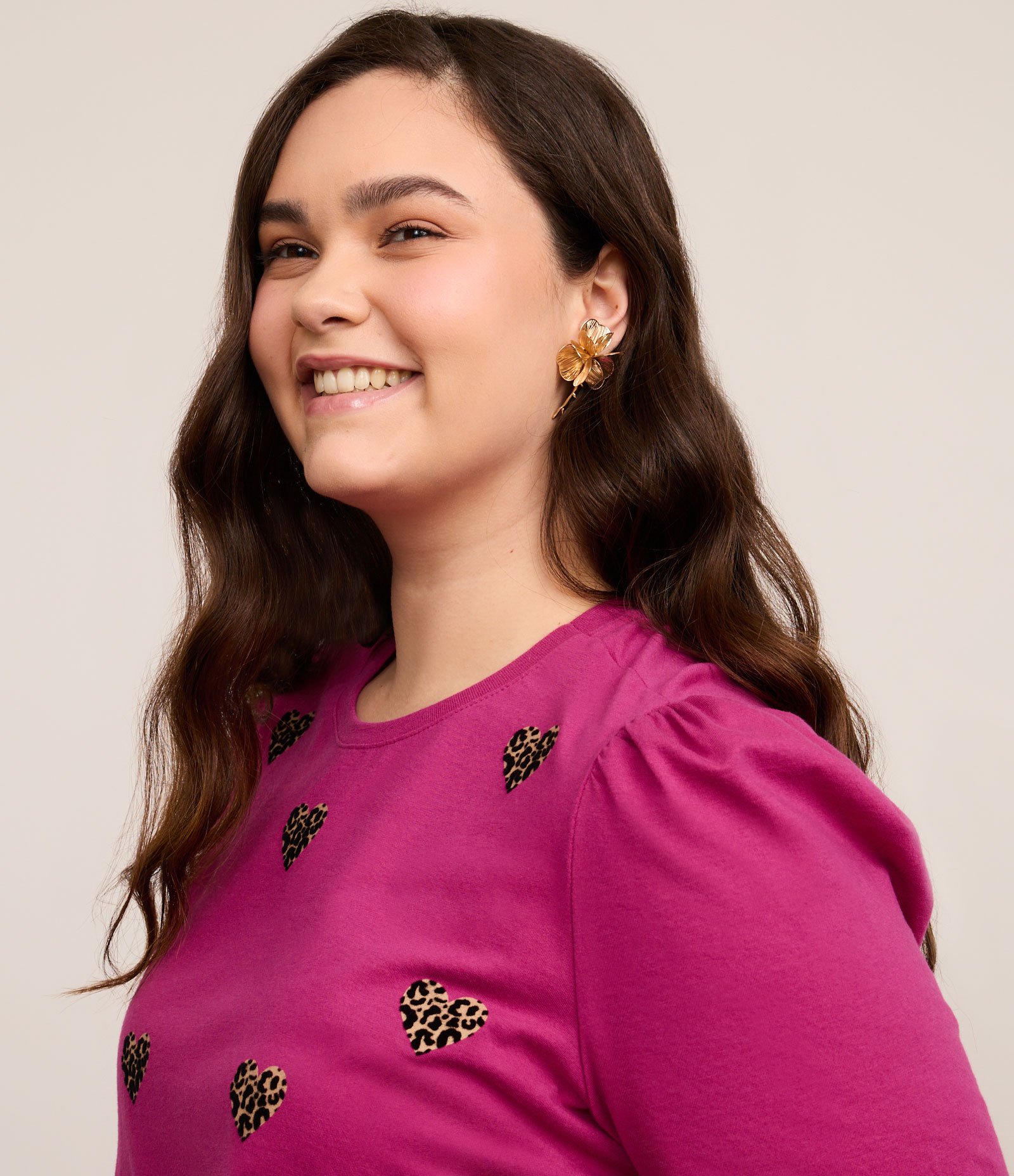 Blusa Manga Bufante e Estampa de Coração Curve & Plus Size Rosa 2